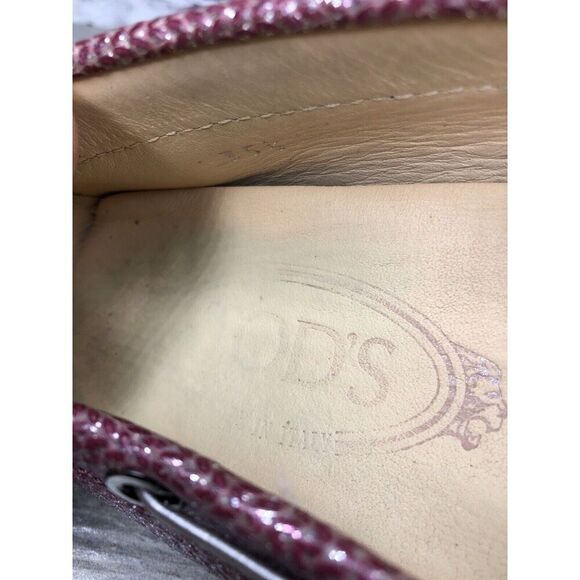 TODS Pink Metallic Leather Moccasins Driver Loafers Flats Women Sz 35.5EU/5M US - Picture 9 of 16